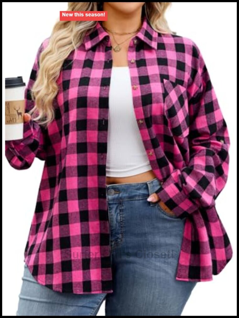 Women's Plus Size Flannel Shirt Plaid Button Down Long Sleeve